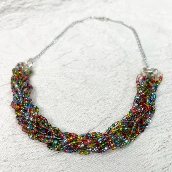 Handmade Rainbow Necklace Multicolor Seed Bead Braided Necklace - Picture 3 of 9